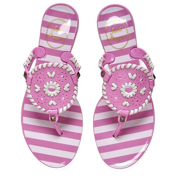 Jack Rogers Lavender Pink White Striped Georgica Jelly Sandal Size 8 - Picture 1 of 12